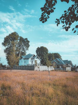 Farm complex by the side of a country road
