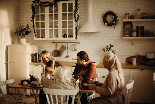 A joyful moment of a mother baking with her children in a cozy home environment. Canada Wide Rent Buy Homeownership Strategy