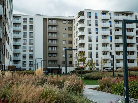 Modern residential apartment complex in urban setting
