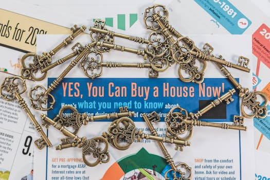 Rent Now Own Later Housing Strategy Canada Vintage keys spread over real estate documents symbolizing property ownership and investment.
